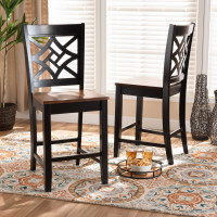 Baxton Studio RH340P-Dark Brown/Walnut Wood Scoop Seat-PC Nicolette Modern and Contemporary Two-Tone Dark Brown and Walnut Brown Finished Wood 2-Piece Counter Stool Set